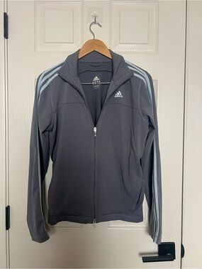 adidas Gray Athletic Zip-Up Jacket with White Logo
